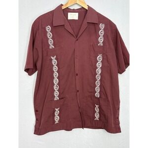 Ravgo Classic Guayabera Shirt Mens Maroon‎ Red XL Pleated Vintage Y2K